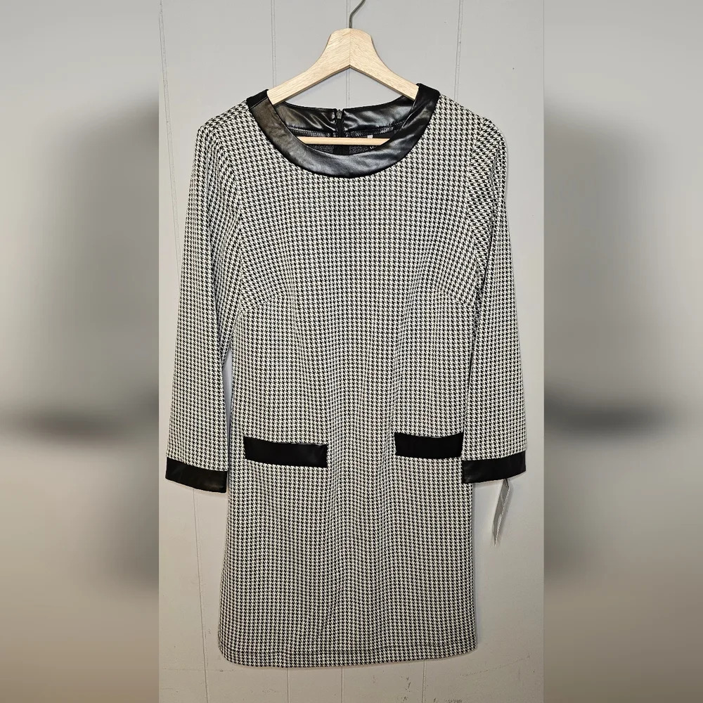 NWT Maison Tara Houndstooth Black White 3/4 Sleeve, Size 8